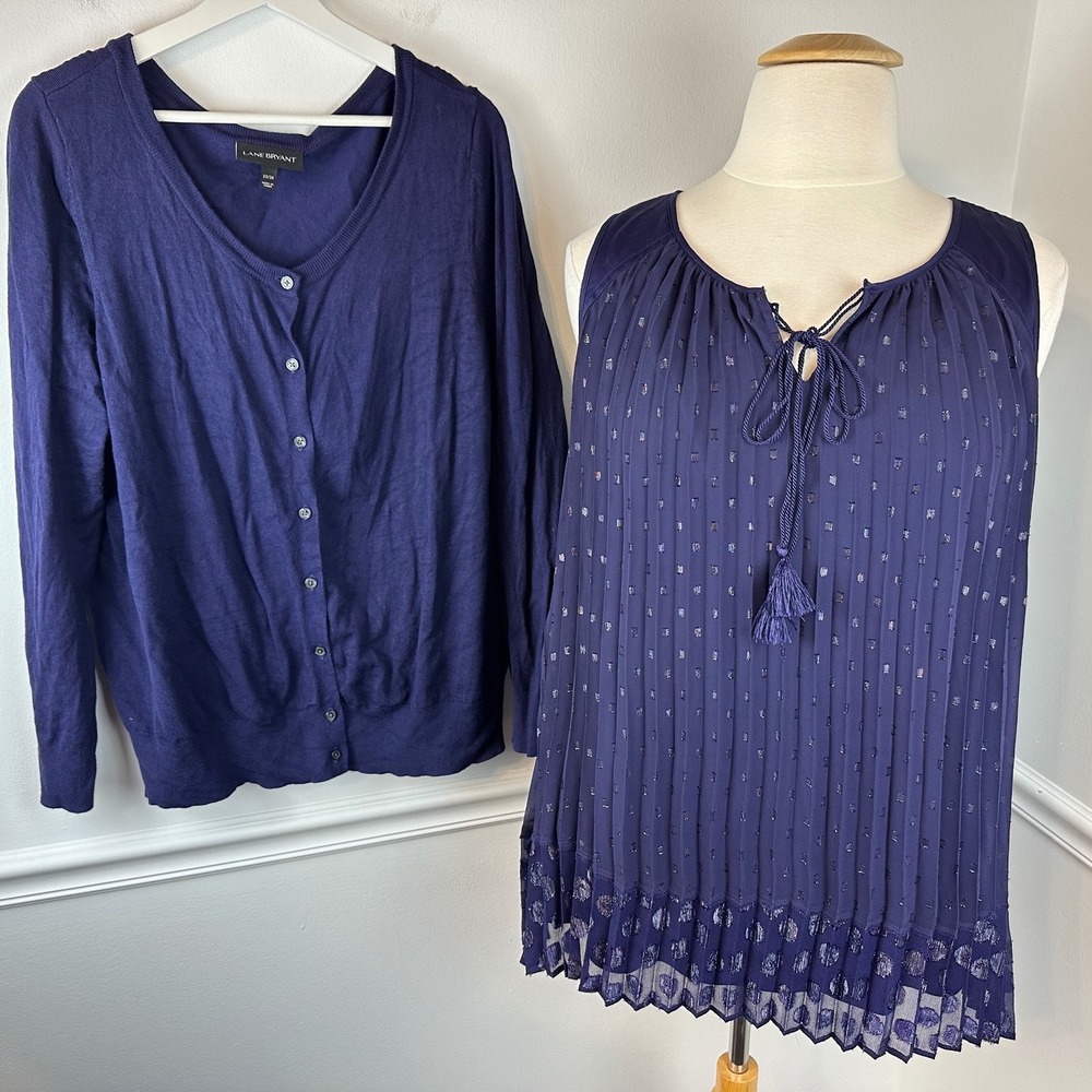 LANE BRYANT Purple Flowy Tank & Button-Front Cardigan Matching Set Tops 22/24